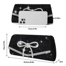 LiveGo Bow Evening Bag Sparkly, Clutch Purses for Women Wedding Glitter, Women's Clutch Bags, Sequin Bag Envelope Handbags Purses for Women Bridal, Matching Sparkly Butterfly Accessories Set(Black)