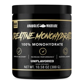 Anabolic Warfare Monohidrato de creatina, recuperación post-entrenamiento, aumento del rendimiento, carga sostenida, creatina premium (60 porciones)  