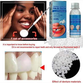 Tooth Provisional Teeth Kit, Provisional Fake Teeth Replacement Kit for Provisional Restoration of Missing & Broken Teeth Replacement Dentures, DIY Heat Fit Beads. 【30Ml -1 Bottle】
