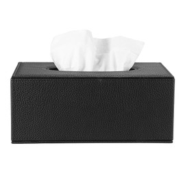 BTSKY Rectangular Tissue Box Cover Holder PU Leather Napkin Holder with Magnetic Bottom, Tissue Box Case Organizer for Home Office Living Room Bathroom Car, Black