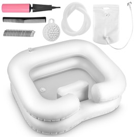 Inflatable Shampoo Basin, Loc Detox Tub for Dreads, Shampoo Buddy Bowl for Bedridden, Disabled,Injured with 2.5 GL Portable Water Shower Bag（White）