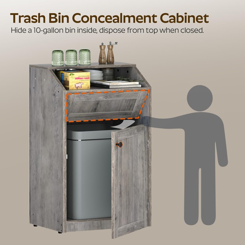 YATINEY Trash Cabinet, Freestanding Trash Can Cabinet, Wooden Recycling with