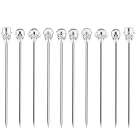 DEEKOUDT Skull Cocktail Picks Martini Picks Reusable Olive Picks Garnish Skewer Fruit Toothpicks Pack of 10 (Silver)