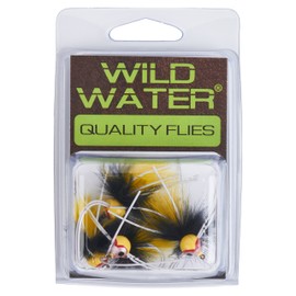 Wild Water Fly Fishing Yellow and Black Spherical Body Panfish Popper, Qty. 4 Size 10 for Trout, Panfish