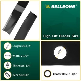 Belleone Heavy-Duty Blades Compatible with Kubota K5647-34340, K5651-34340 for 60" Decks, Mower Blades Fits on ZD21, ZD25, ZD28, ZD321, ZD326, ZD331, ZG327, 3 Pack