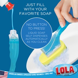 LOLA Soap Dispenser Dish Brush Wand, Absorbent Sponge Scrubber, No Leaking. Clean Dishes, Sinks and Cookware, 1 Brush w/Head