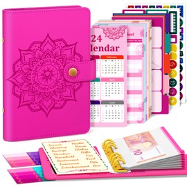 A6 Budget Planner Budget Binder, with 2024 Planner, Household Book A6 Budget Planner Money Envelopes, Financial Planner Buget Saving Folder (Red-with Calendar)