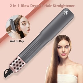 2 in 1 Wet to Dry Hair Dryer and Straightener with High Speed Airflow, Ionic Air Straight Style from Wet Hair, Rapid Heat-Up, Adjustable Temps, LCD Display, Fast Drying and Hair Straightening in One