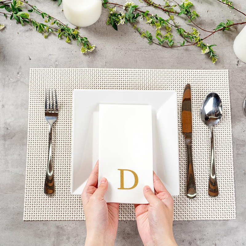 Luxenap Rectangle Gold Letter D White Paper Napkin - Air