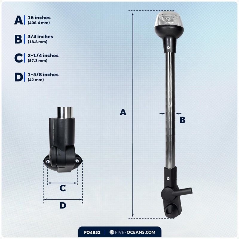 Five Oceans 16-Inch LED Anchor Light, Fold-Down, IP67 Waterproof, 2NM