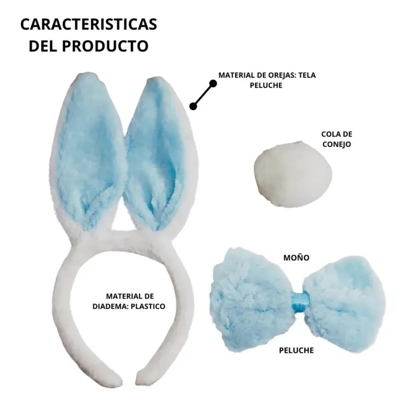 Kit Conejito Azul Con Accesorios Infantil Niño Azul Claro