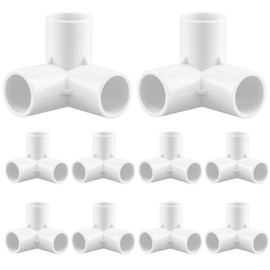 QWORK® 10PCS 3 Way Pipe Fittings, 20mm / 1/2" Inner Diameter (White), PVC Plastic Pipe Corner Connectors