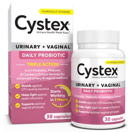 Cystex 3-in-1 Urinary Tract Probiotic for Women - Fast-Acting UTI & Yeast Infection Support with Prebiotics, Probiotics, & Cranberry - Supports Vaginal pH & Flora Balance - 30 Capsules