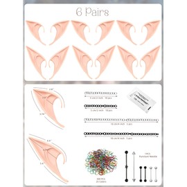 Tudomro 6 Pairs Elf Ears Set with 30 Chains and 300 Jump Rings Fairy Ears Pixie Ears for Women Elf Ears with Piercings Latex Fairy Ears Cosplay for Party Costume Accessory