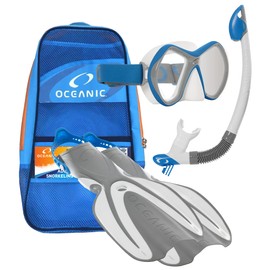 OCEANIC Adult Snorkel Set/Kit: Dependable mask, Snorkel, fins & mesh Gear Bag. LG/XL