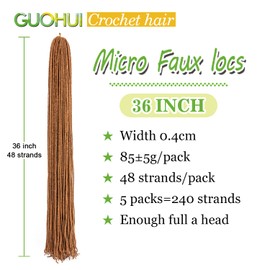 GUOHUI Micro Faux Locs Crochet Hair, 36 Inch 5 Packs Color Light Brown DIY Braids Straight Styles (36",30)