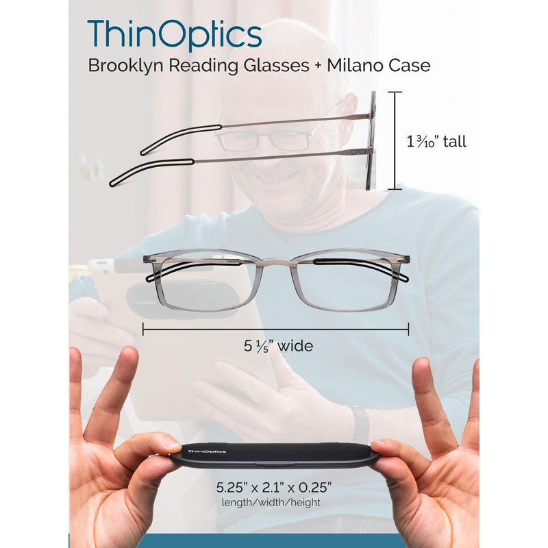 ThinOptics Unisex Adult Glasses Reading, Regular Case / Rectangle Tortoise,