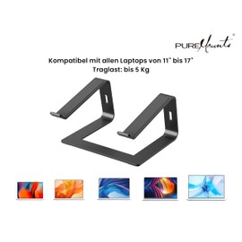 PureMounts Laptop Stand, Ultra-Slim, Ergonomic Aluminium Notebook Holder with Ventilation & Non-Slip Pads, Space-Saving Laptop Stand for Home Office, Black