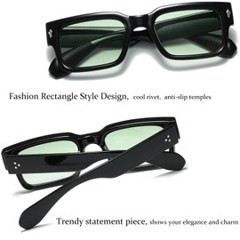 BRMHDY Rectangle Sunglasses for Women Men Retro Fashion Chunky Sun Glasses Square Frame Shades UV400 Protection (Black/Green Gradient)
