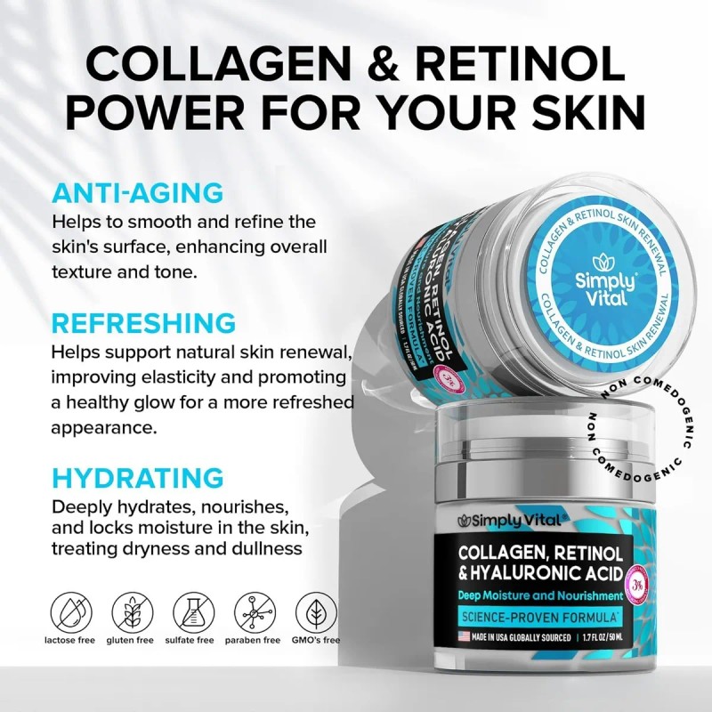 Crema De Colágeno, Retinol Y Acido Hialurónico Hidratación.