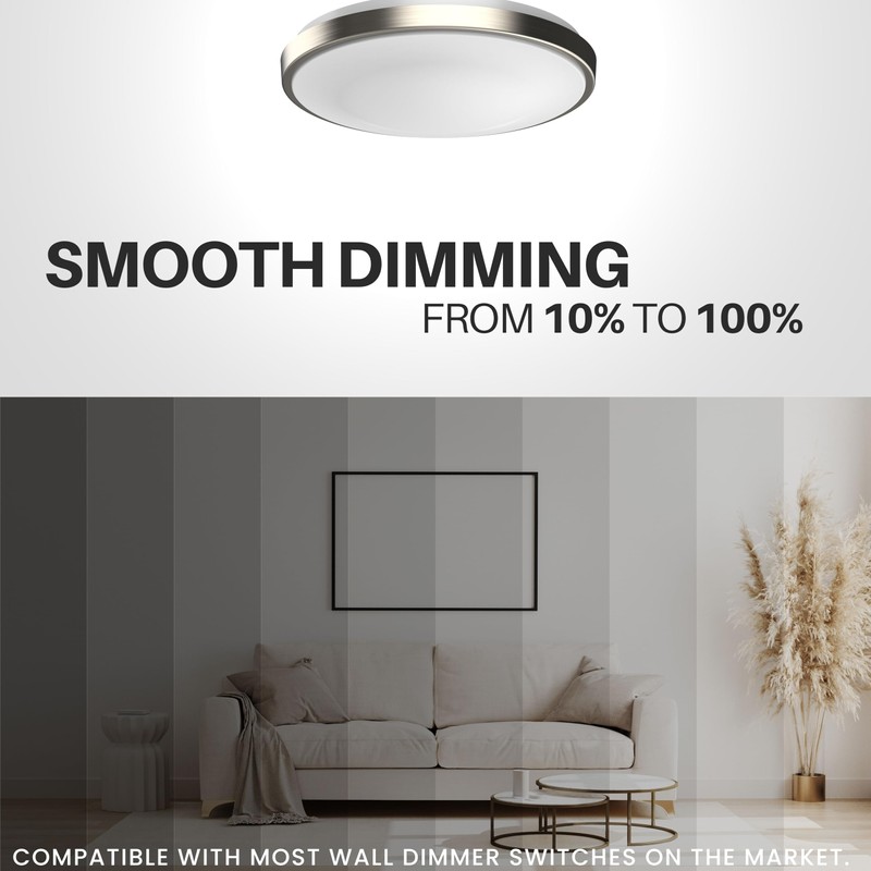 13" LED Flush Mount Ceiling Light Brushed Nickel Dimmable Adjustable