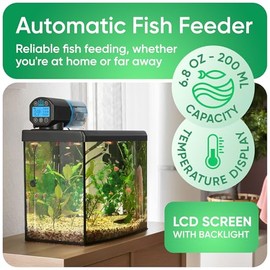 FISHNOSH - Alimentador automático de peces para acuario con termómetro digital, nueva generación 2024, dispensador automático de alimentos con temporizador para tanques pequeños y acuarios grandes