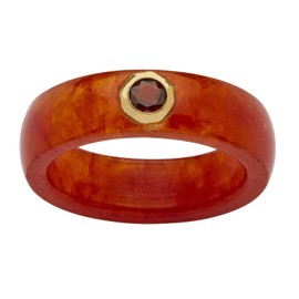 PalmBeach 10K Yellow Gold Round Genuine Black or Red or Green Jade With Genuine White Topaz or Garnet or Peridot Accent Bezel Set Ring Size 5