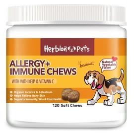 Herbion Pets Allergy + Immune Chews with Kelp & Vitamin C, 120 Soft Chews - Supports Immunity, Skin and Coat Health - Relieves Itchy Skin - Made in USA - Natural Vegetable Flavor - for Dogs 12 Weeks+