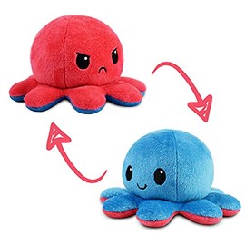 TeeTurtle - The Original Reversible Octopus Plushie - Blue + Red - Cute Sensory Fidget Stuffed Animals That Show Your Mood