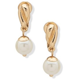 ANNE KLEIN Women's Gold EZ Comfort Clip Button Earring Featuring Pearl Drop Accent