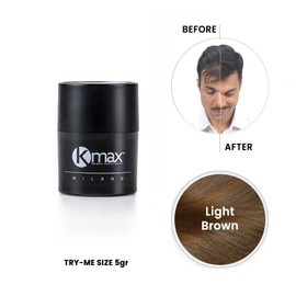 Kmax Concealing Hair Fibers - Keratin Fibres for Hair, Hair Powder for Thickening Effect, Hair Fibres to Cover Hair Loss - Try Me Format 5g - Light Brown