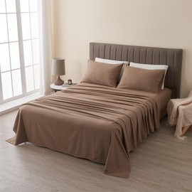 Great Bay Home Flannel Sheet Set Full Size - 100% Turkish Cotton, Double-Brushed, Winter Bed Sheets - Ultra-Soft, Cozy, 4-Piece Rustic Bedding Set (Dark Taupe)