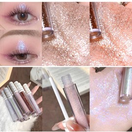 Liquid Glitter Eye Set, 6 Pieces Eyeshadow Glitter Eyeshadow Liquid Glitter Eyeshadow Highlighter Diamond Eyeshadow Stick Silver Golden Purple Shimmer Pearlescent Eye Highlighter