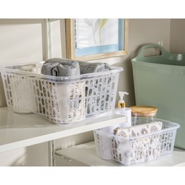 (Pack of 2) 9.7 Litre Clear Storage Baskets - 37cm x 26cm x 14cm Large Storage Boxes - Plastic Storage Basket Set for Storage Units, Cupboards, Homes and Offices - Shelf Storage Basket