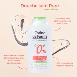 Corine de Farme Shower Care 0% - Dry & Sensitive Skin Neutral - No Soap - No Dyes - Gently Cleans - Does Not Dry Skin - Suitable Composition