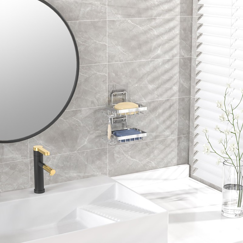Moforoco Silver Double Soap Bar Holder for Shower, No Drilling