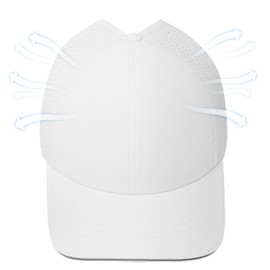 Women's Criss Cross Ponytail Baseball Cap with Reflective Brim & Quick-Dry Fabric - Adjustable Sun Hat for Outdoor Sports, Running, Gym, Travel (Fits 22.8" Head Circumference, Solid White)