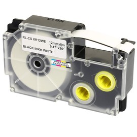 Cassette XR-12WE XR-12WE1 Black on White 12 mm x 8 m Compatible with Casio KL-60 KL-100 KL-120 KL-200 KL-300 KL-750 KL-780 KL-820 KL-2000 KL-7000 KL-7000 KL-7000 KL-780 KL-820 KL-222 00KL 8100 KL-8200