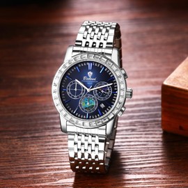 Men's Wristwatch, Starry Sky, Calendar, 3 ATM Waterproof: Luminous Analog, Small Second, Stainless Steel, Belt, Adjustable, Antique, Fashionable, Gold, Silver, Popular, Men's Accessories, Father's Day