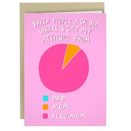 Funny Mother’s Day Cards - Mother's Day Cards for Mom - 5x7 Inch Individual Greeting Card with Kraft Envelope:_I Get My Attitude From My Mom