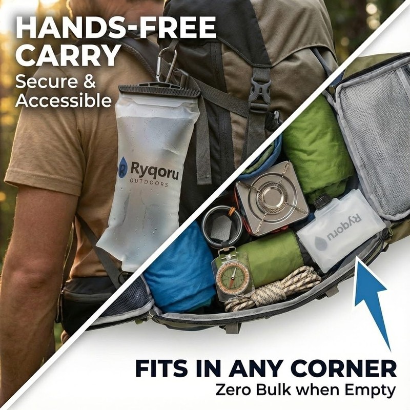 2L Collapsible Water Bag, 28mm Thread Compatible with Sawyer Squeeze