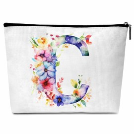 Flower Letter Makeup Bag Letter C Cosmetic Bag Letter Toiletry Pouch Initial Makeup Bag Birthday Gifts for Women Mom Friends Bride Bridesmaid Cosmetic bag-B03