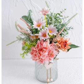 Faux Flowers with Vase, Artificial Silk Flowers in Vase, Plant Eucalyptus, Hydrangea and Gerbera Daisy, Flower Arrangement for Home Spring Decor Dining Table Centerpiece Decorations Coffee Table Decor