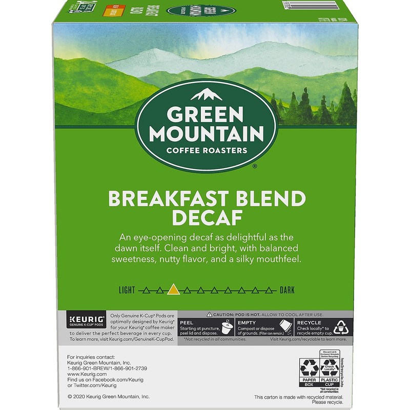 Green Mountain Coffee Decaf Breakfast Blend (Light Roast Coffee), K-Cup
