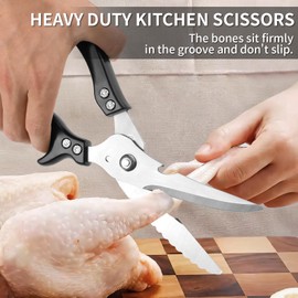 Heavy Duty Poultry Shears for Food: All Purpose Kitchen Scissors for Chicken, Meat Cooking Scissors, Black Plastic Handle