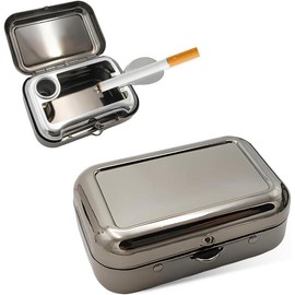 Portable Ashtrays, Stainless Steel Carry-on Mini  with Windproof Lid, Portable  Creative Pocket  for Outdoor , Universal  Accessories (Black) - Color: Green