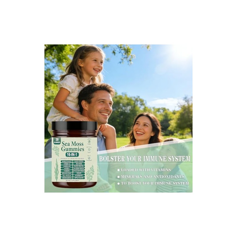 Sea Moss Gummies 16-in-1, Organic Irish Sea Moss Supplement for