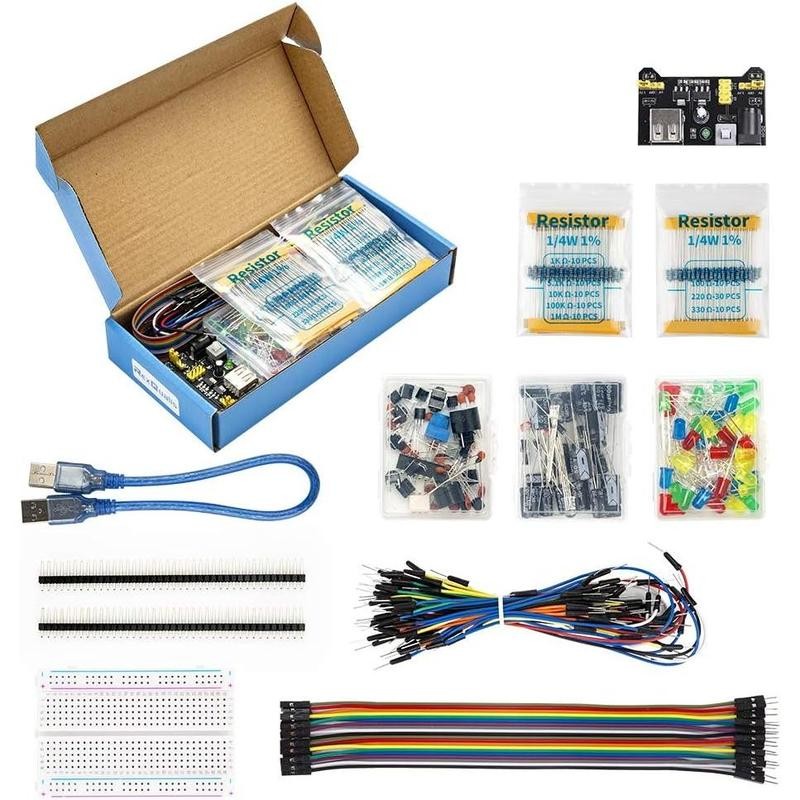 Electronics Basic Kit w/Power Supply Module, Breadboard, Jumper Wire, LED,Resistor,