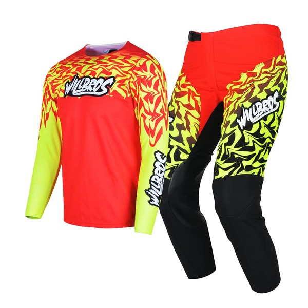 Willbros Youth Jersey Pant Combo Kids MX Motocross Gear Set Racewear Off-Road MTB ATV Motorcycle Boys Girls Red YXL