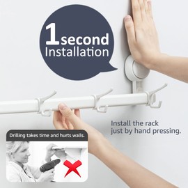 TAILI Suction Cup Bath Towel Holder with 5 Hooks, Drill-Free Towel Rail, Removable, Durable Towel Rail for Bathroom, Door, Shower Room and Kitchen Accessories, Hanging Towel Rail